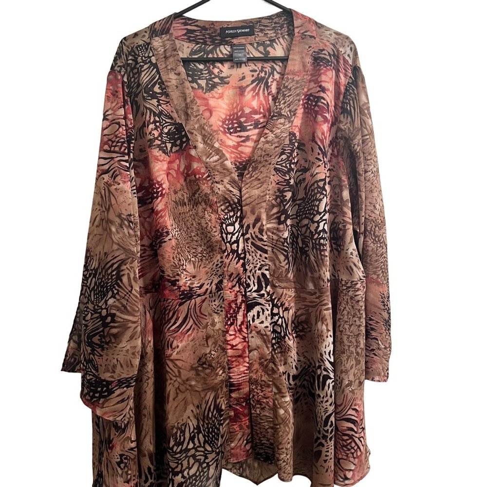 Ashley Stewart Brown Animal Print Tunic Women's‎ Long Sleeve Blouse Size 22/ 2XL